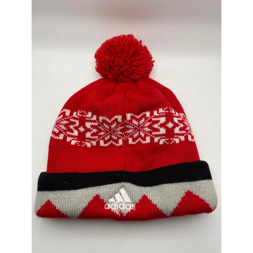 Adidas Chicago Blackhawks NHL Red Snowflake‎ Pom Pom Beanie Hat One Size